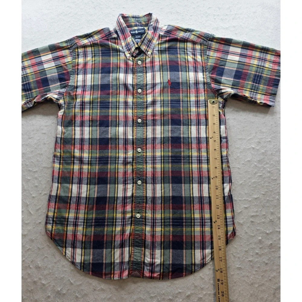 Ralph Lauren Vintage Boy's Multicolored w Red Pony Plaid Button Up Shirt. Sze XL